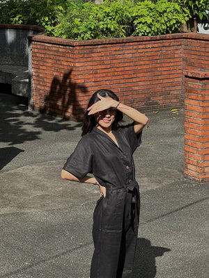 Honey, I Fixed The Sink Jumpsuit in Black Linen